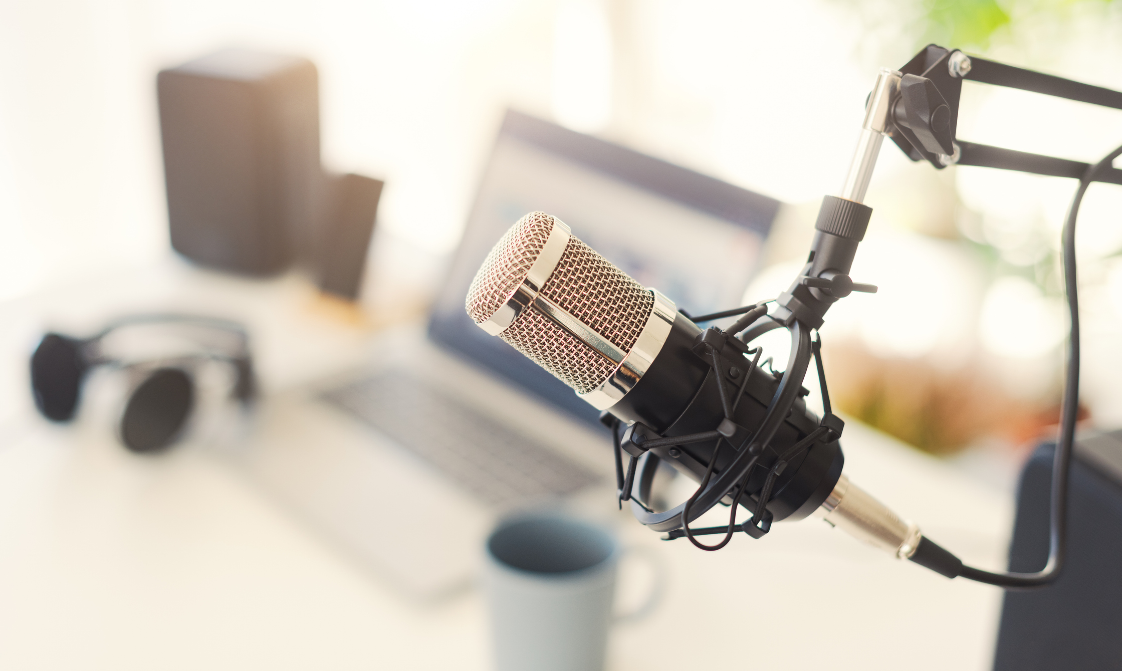 Radio broadcasting station desk, microphone