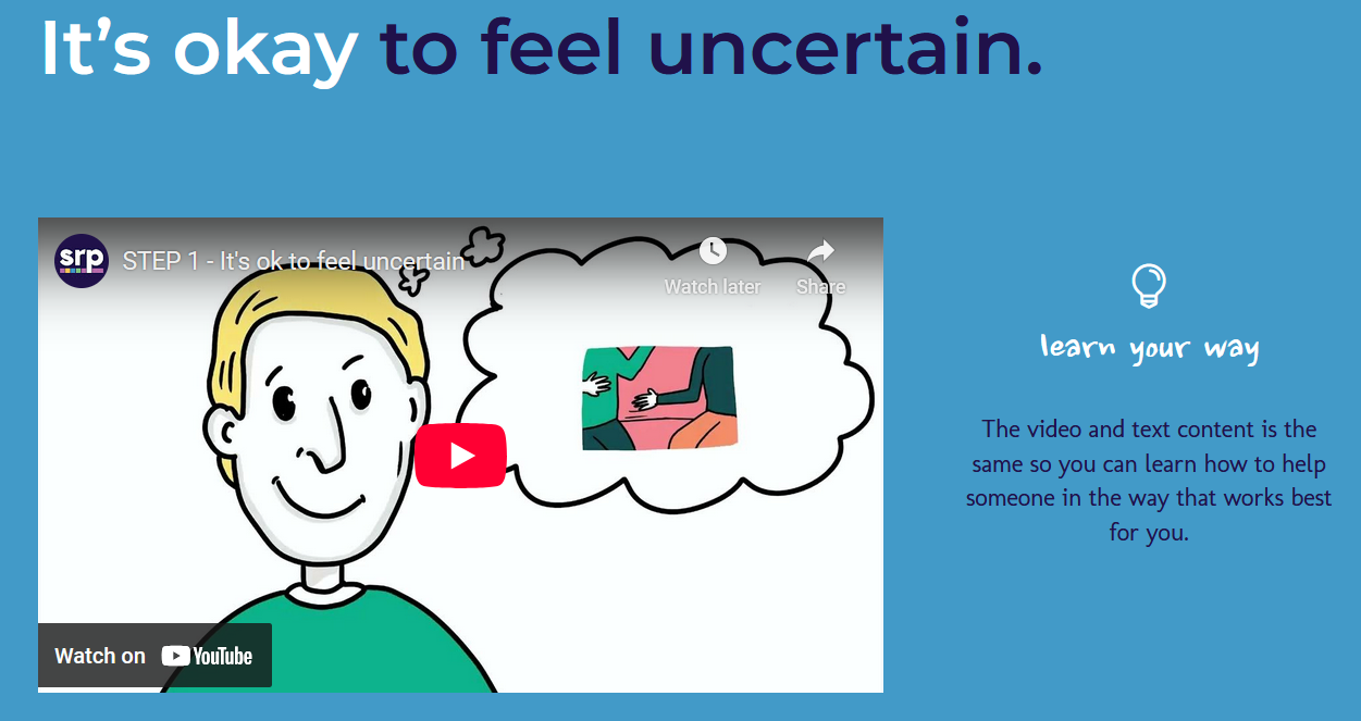 A calming image with the text "It's okay to feel uncertain" over a serene background, conveying reassurance and support