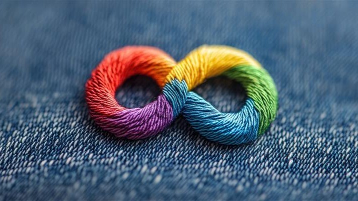a colourful tied string in the shape of an 8.