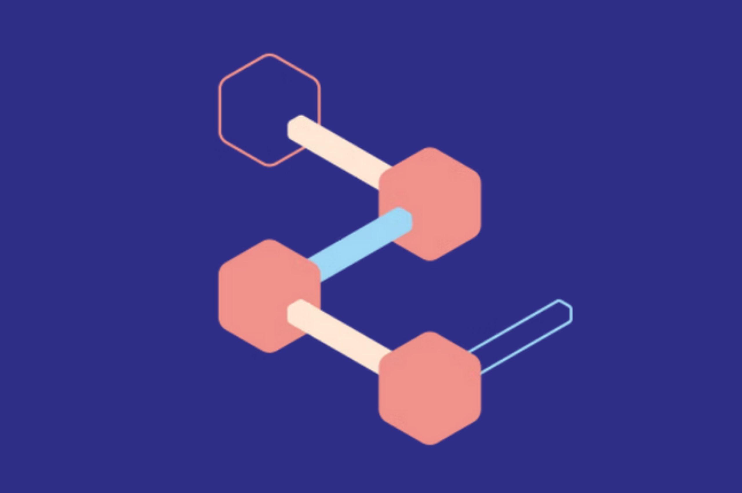 A blue background featuring a pink and blue logo centered in the image.